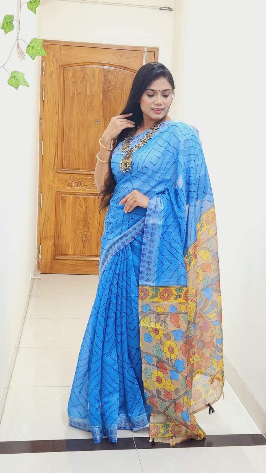 Lovely Linen Saree With Kalamkari Print