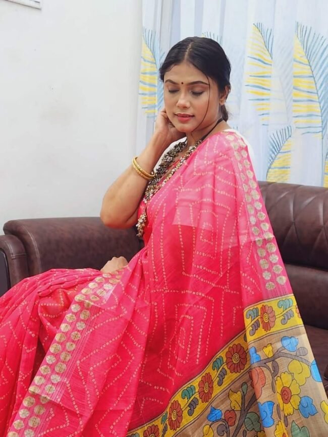 Lovely Linen Saree With Kalamkari Print