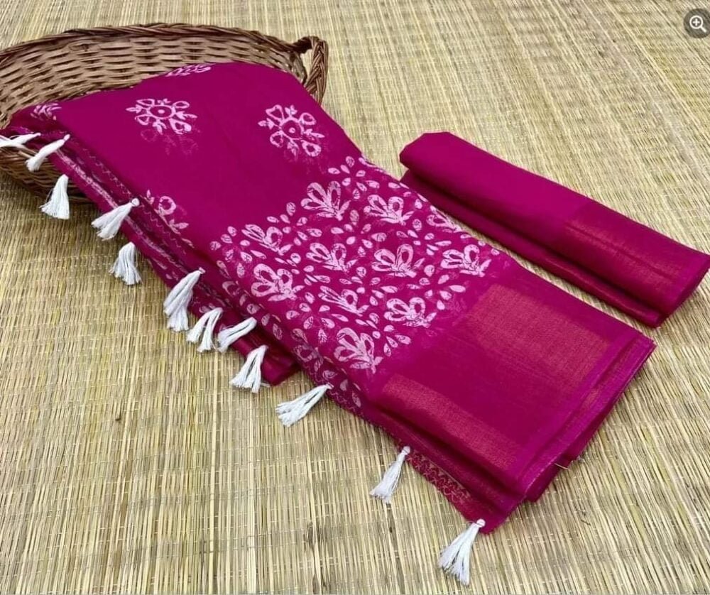 Batik printed soft linen saree