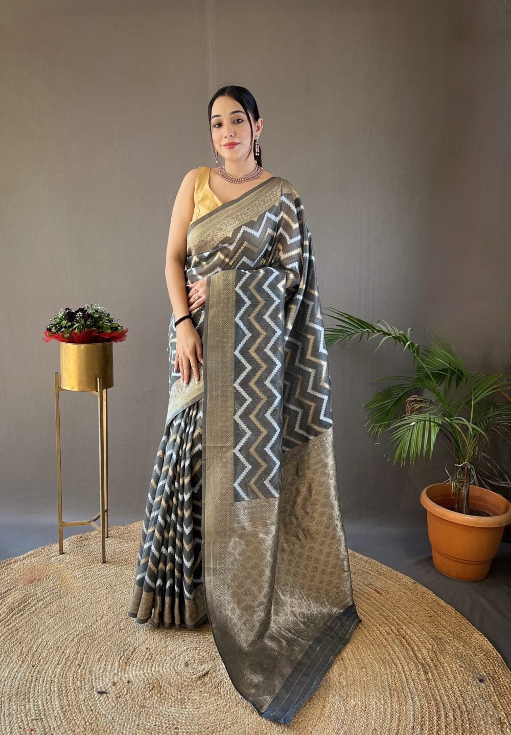 Pure linen cotton saree